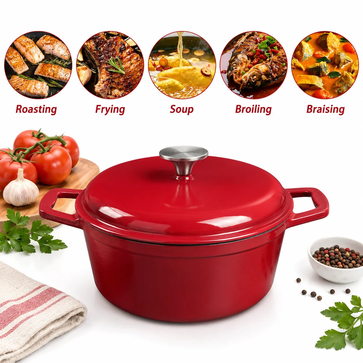 4.75 Qt Enameled Cast Iron Dutch Oven with Lid – Oven & Induction Safe for Bread, Braising & Stewing