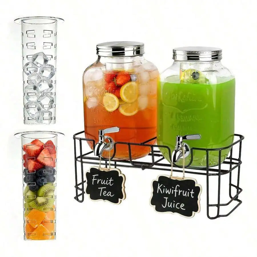 2-Pack 1-Gallon Glass Beverage Dispensers with Stands & Stainless Steel Spigots