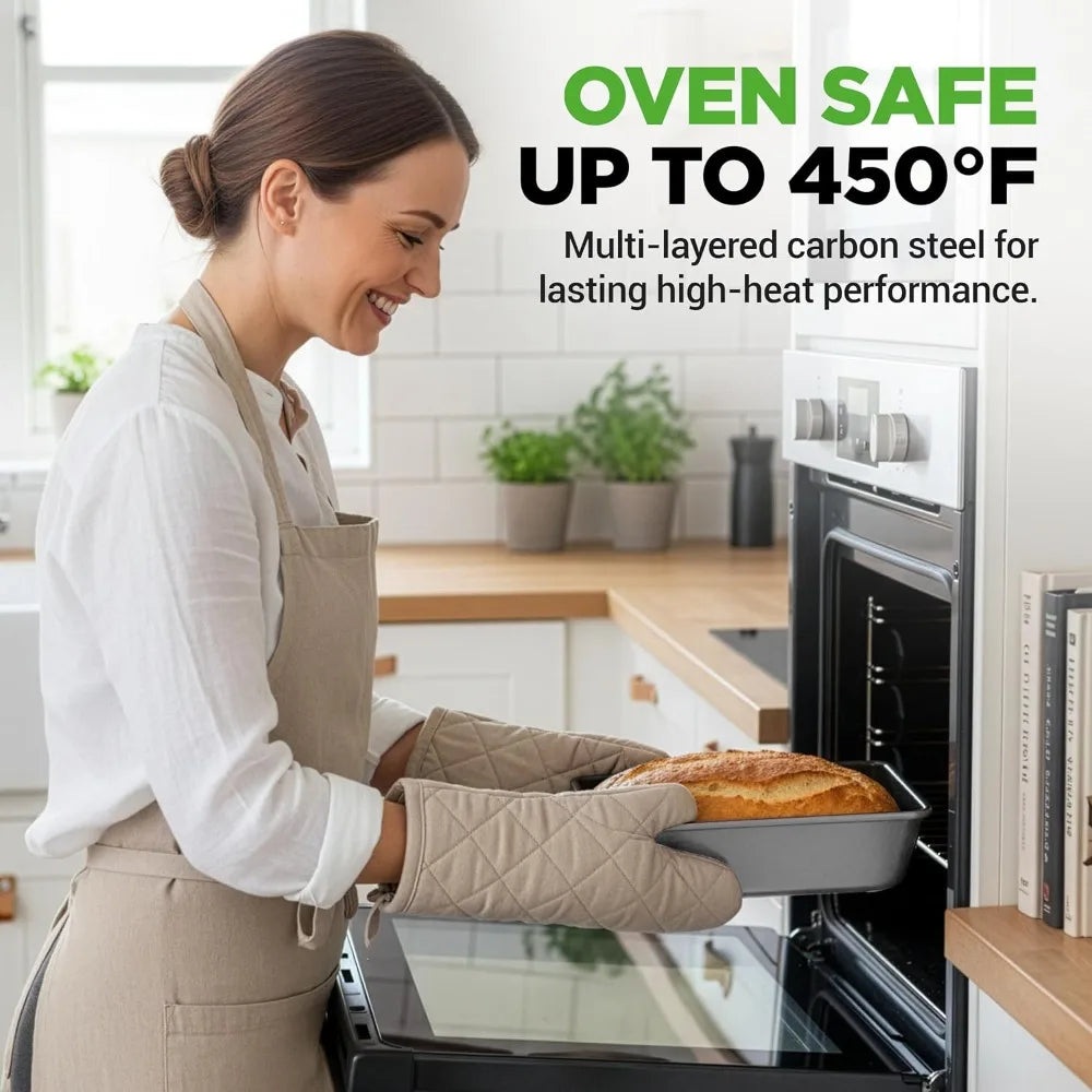 8-Piece Nonstick Stackable Bakeware Set – Carbon Steel Baking Pans, Oven Safe to 450°F
