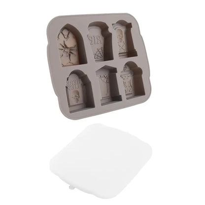Halloween RIP Gravestone Silicone Mold – 6-Cavity Spooky Cocktail Tray - Ice, Candy, Soap