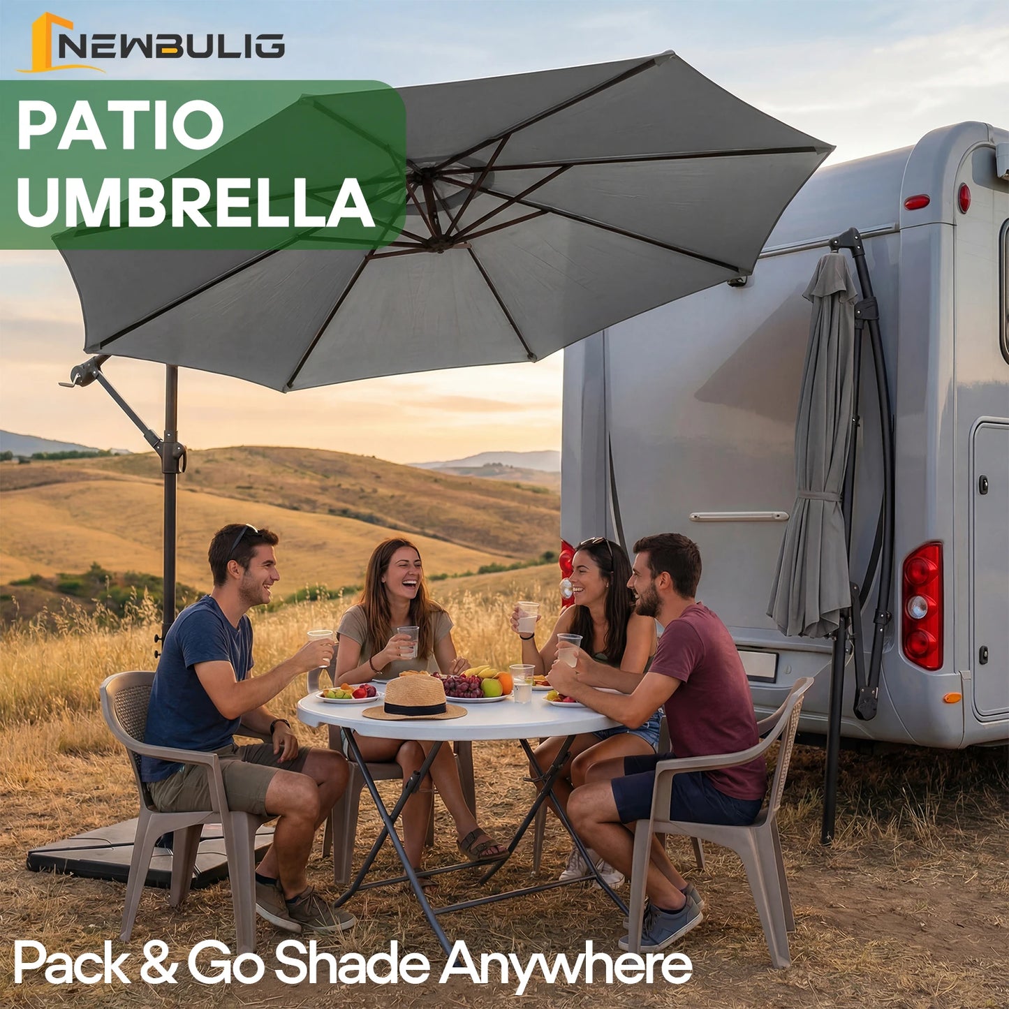 9.8FT Cantilever Patio Umbrella with Base – Adjustable Tilt & UPF50+ Sun Protection