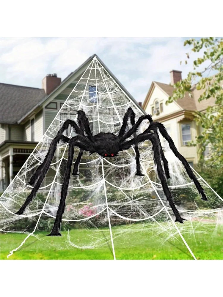 59" Giant Halloween Spider with 23 × 18 Ft Spider Web – 400 Sq. Ft. Outdoor & Photo Booth Décor