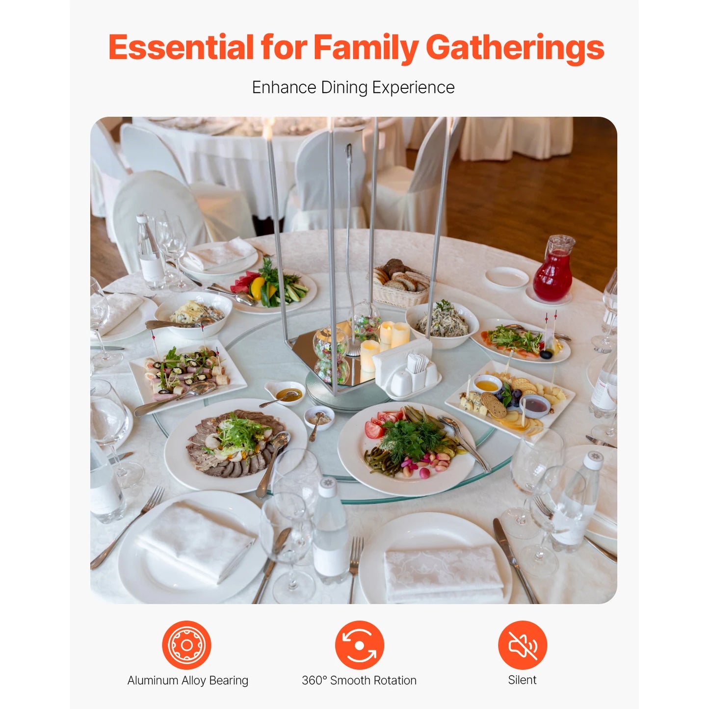 20in Glass Lazy Susan Turntable – 360° Rotating Dining Table Server