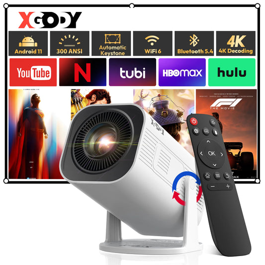 XGODY Gimbal 3 Pro Mini Smart Projector – 300 ANSI, Native 720P, Android 11 & WiFi 6