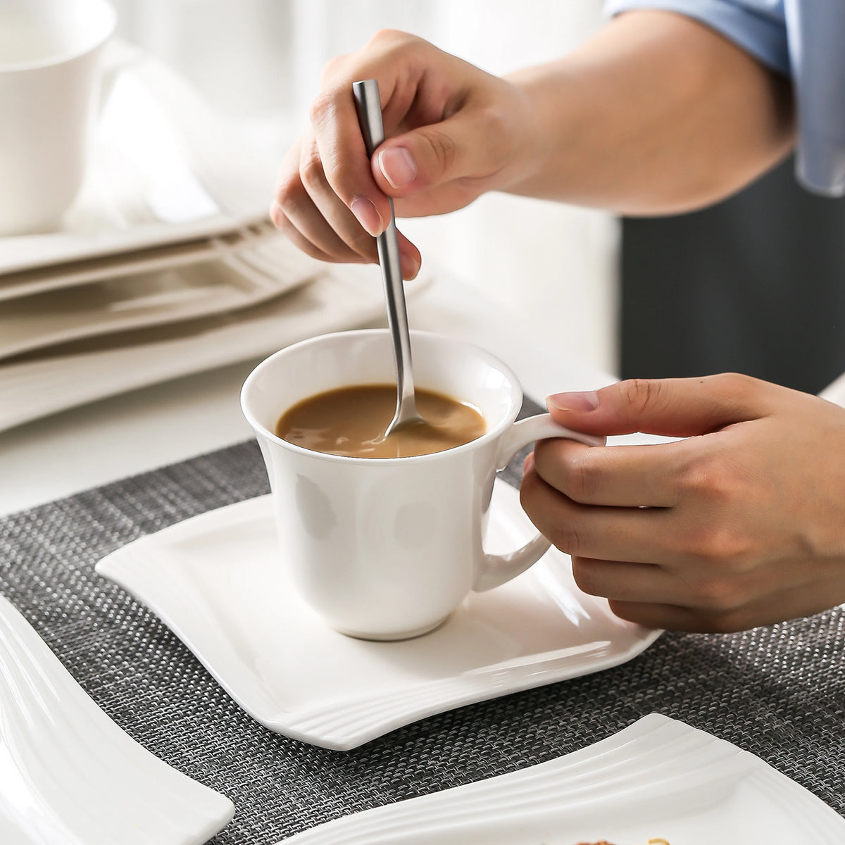 MALACASA AMPARO Ridged Ivory White Porcelain Dinnerware Set – 30 or 60 Piece, Service for 6 or 12