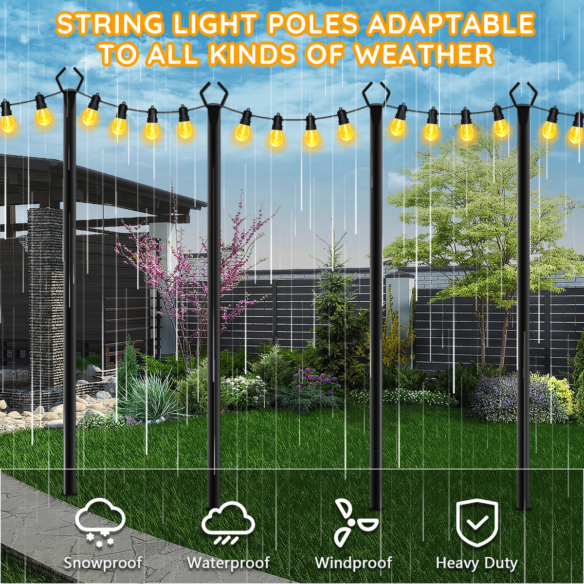 6-Pack 10FT Heavy-Duty Outdoor String Light Poles with Ground Forks