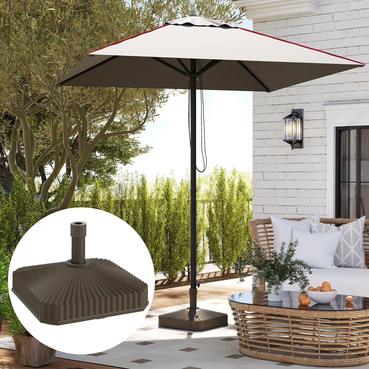 Fillable Square Patio Umbrella Base – Sand or Water Weighted Outdoor for Smaller Umbrellas Stand