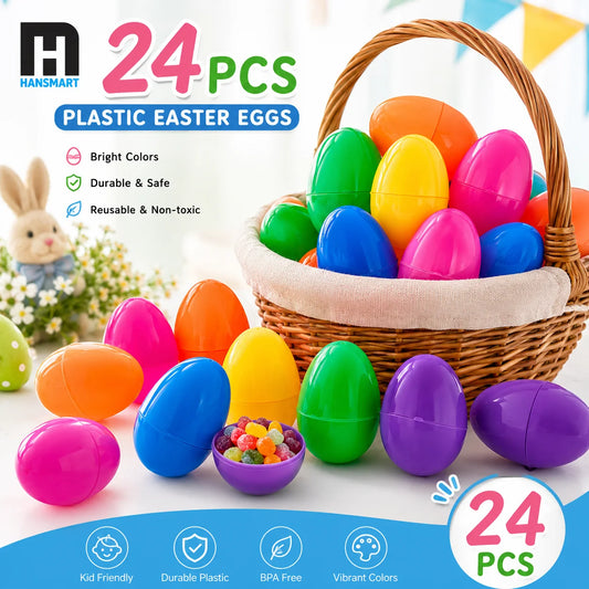 24-Pack Fillable Easter Eggs – Colorful Plastic Surprise Eggs for Egg Hunts, Candy & Party Favors