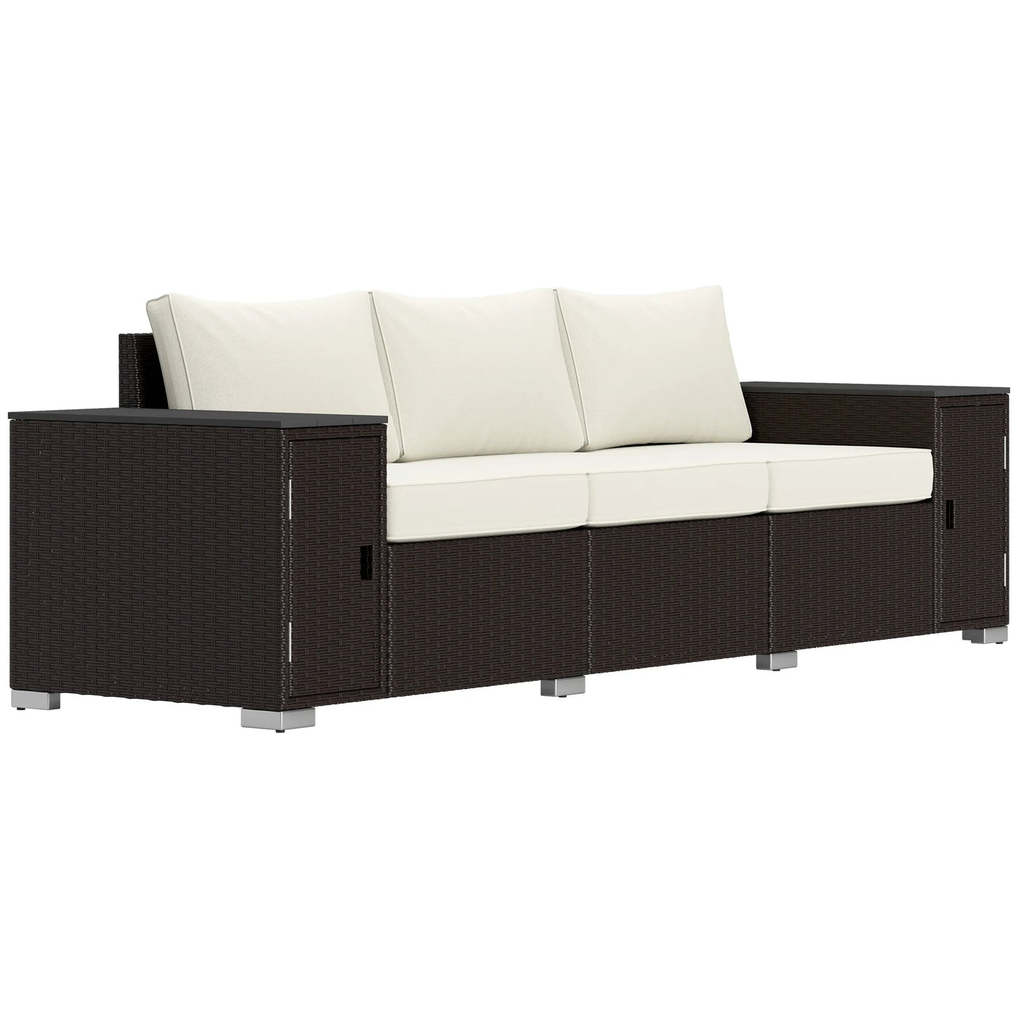 3-Seater Outdoor Wicker Sofa with Hidden Storage & Thick Cushions – Cream White
