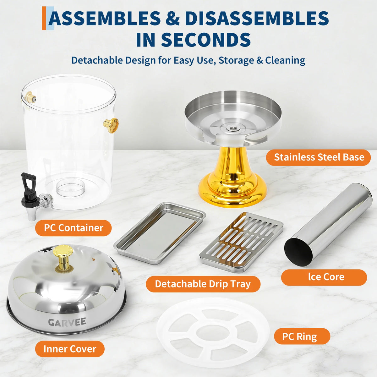 Commercial Stainless Steel Beverage Dispenser with Ice Core & Stand – 2.2 or 4.4 Gallon