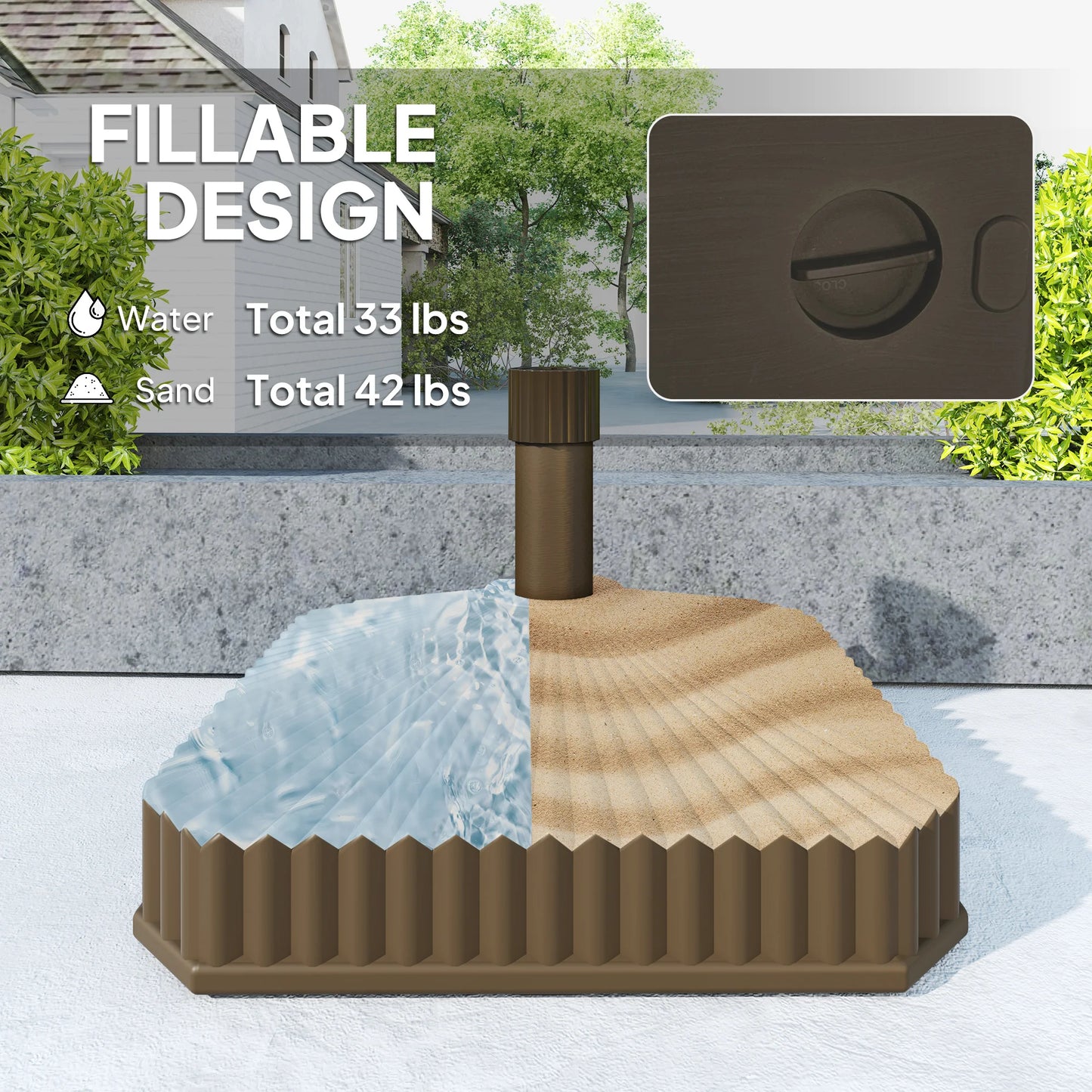 Fillable Square Patio Umbrella Base – Sand or Water Weighted Outdoor for Smaller Umbrellas Stand