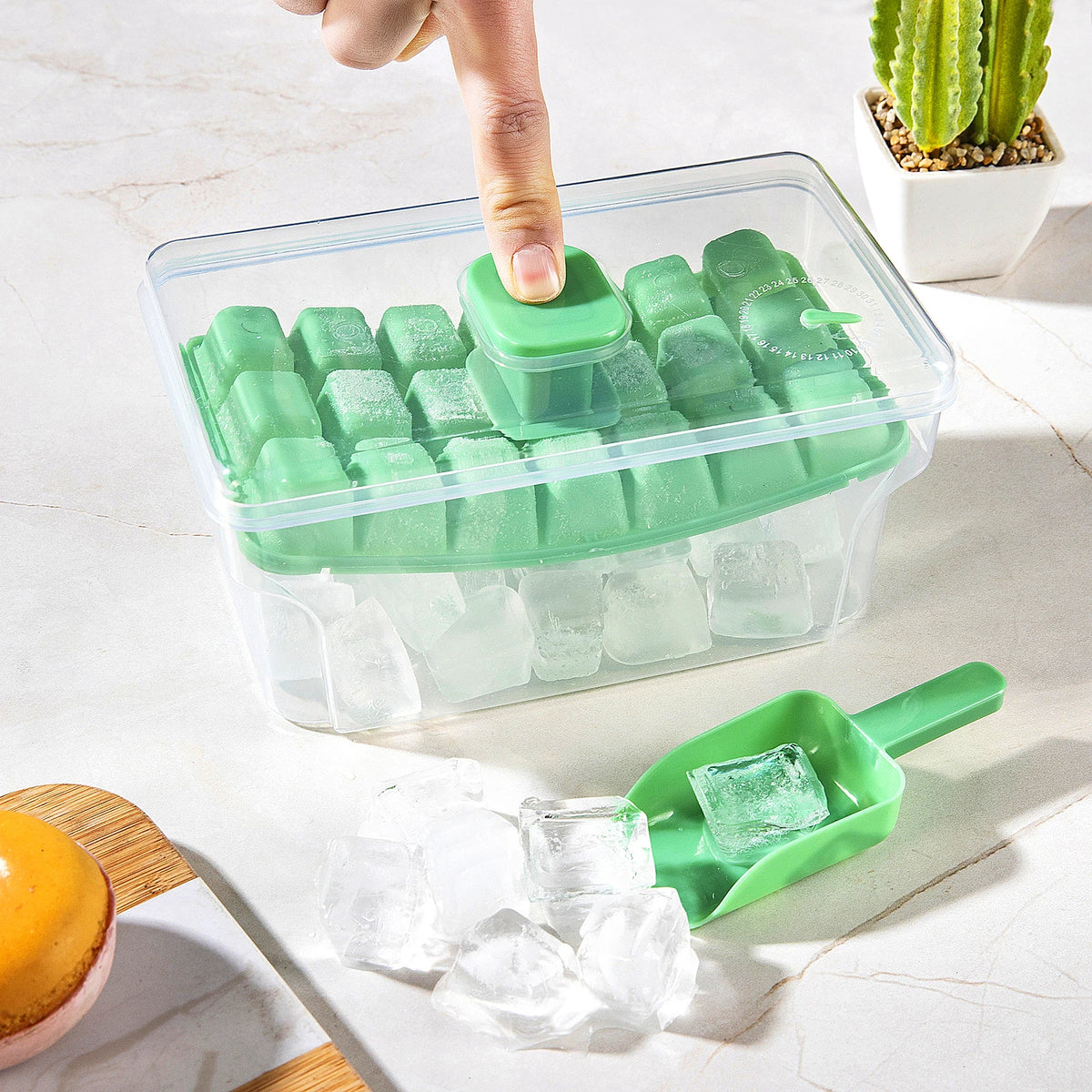 68-Cube Press-to-Release Ice Tray with Lid & Storage Bin