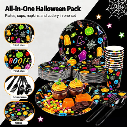 351-Piece Halloween Disposable Tableware Set – Serves 50
