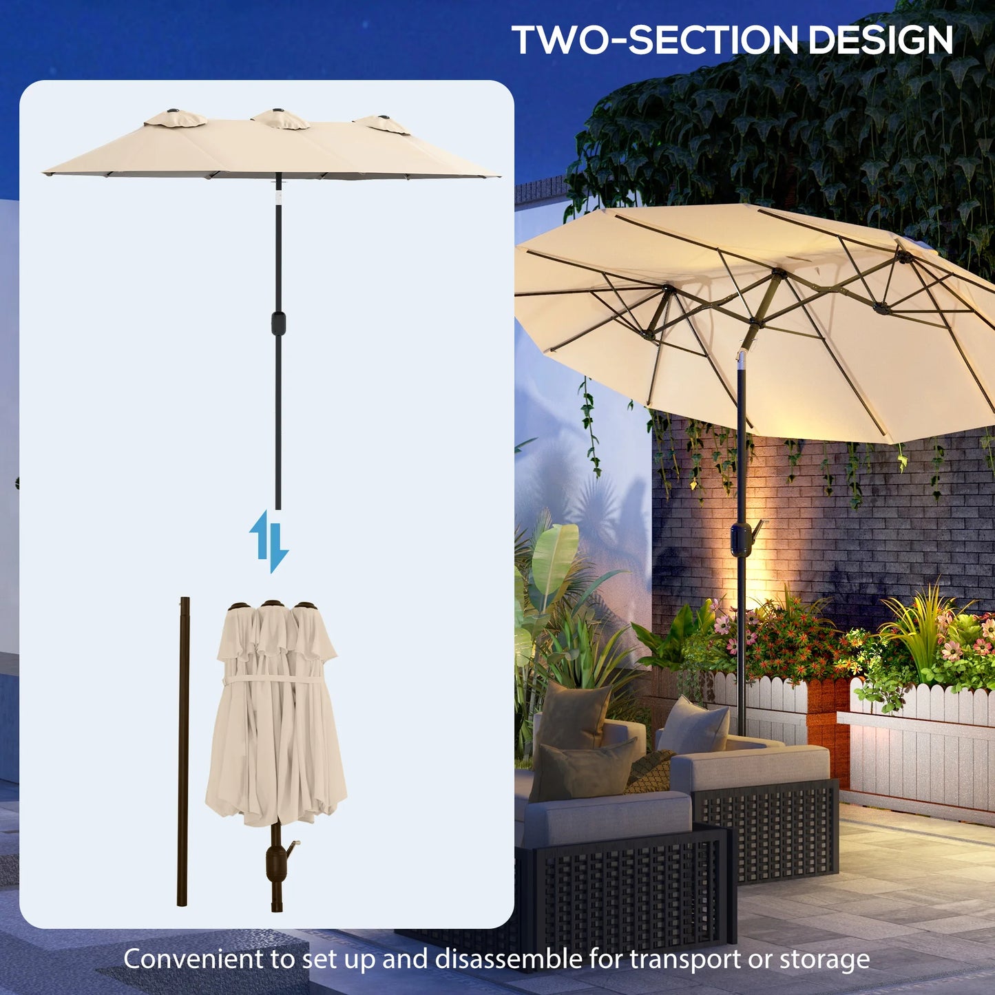 9.7FT Double-Sided Patio Umbrella with Tilt & Crank – Brown