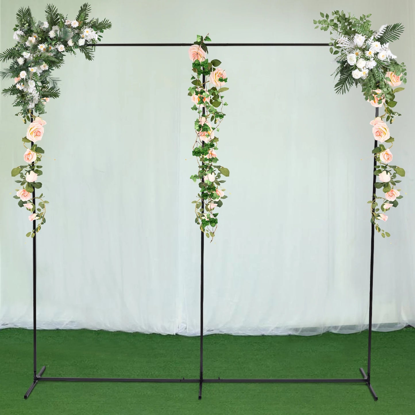 Heavy-Duty Rectangular Metal Backdrop Stand – 7.5 ft Black Event Frame for Balloons, Florals & Draping