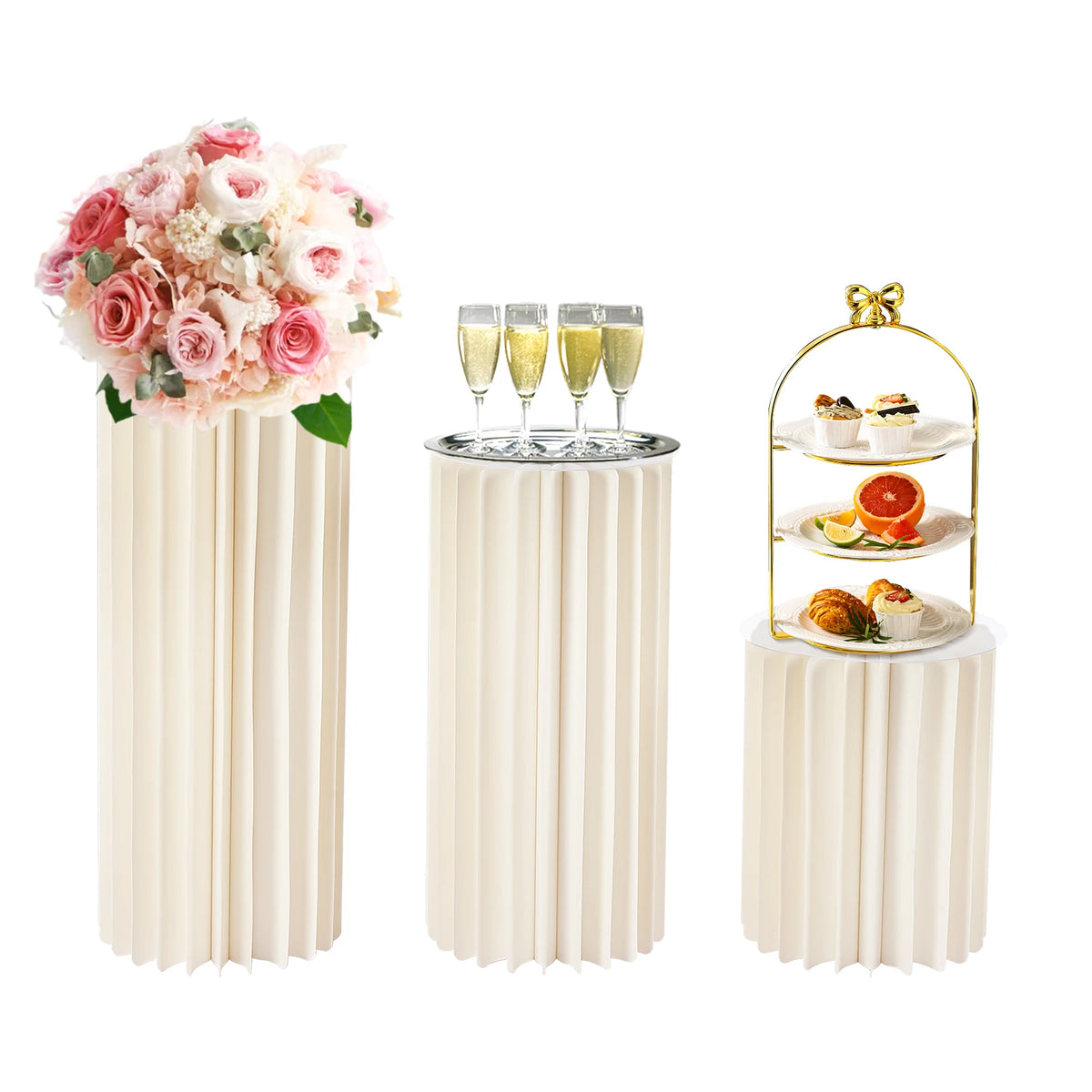 3-Piece Foldable Honeycomb Pedestal Stand Set – 15.7", 23.6" & 31.5" Event Display Columns