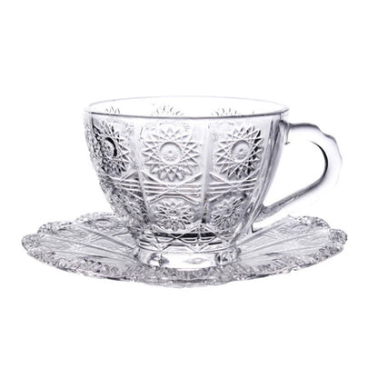 Retro Embossed Glass Coffee Cup & Saucer Set - 200ml