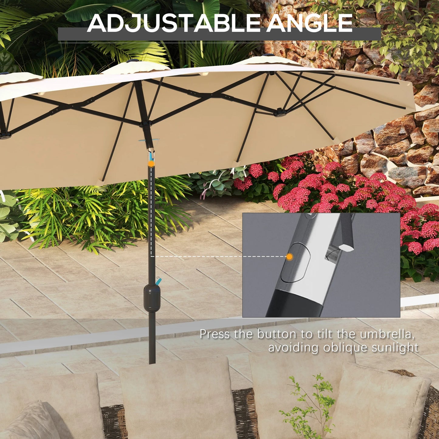 9.7FT Double-Sided Patio Umbrella with Tilt & Crank – Brown