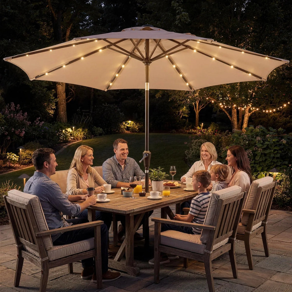 9FT/10FT Solar LED Patio Umbrella with 32 Lights