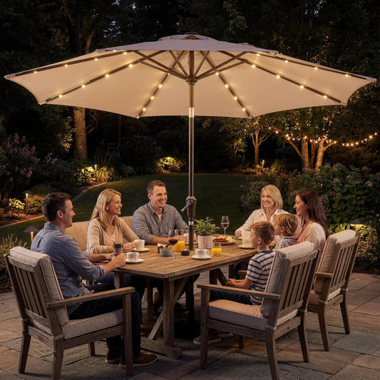 9FT/10FT Solar LED Patio Umbrella with 32 Lights