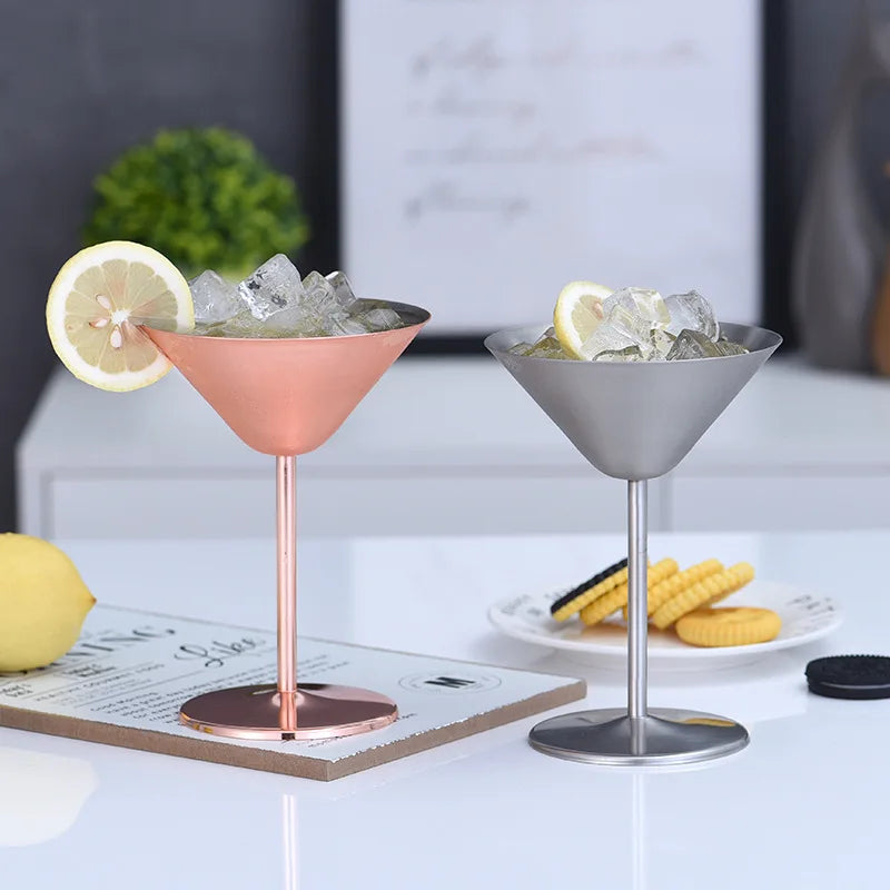 Stainless Steel Martini & Cocktail Glass – Steel Silver or Rose Gold