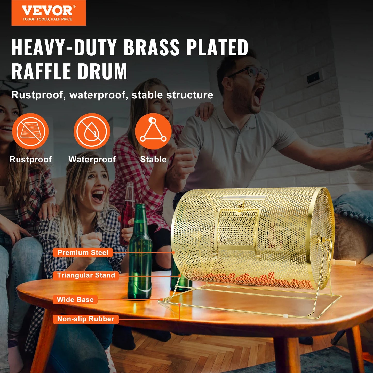 Large Raffle Drum – Brass-Plated Spinning Ticket Cage for Raffles, Fundraisers & Party Games