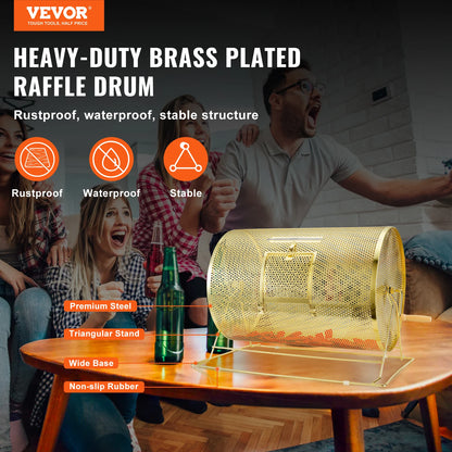 Large Raffle Drum – Brass-Plated Spinning Ticket Cage for Raffles, Fundraisers & Party Games
