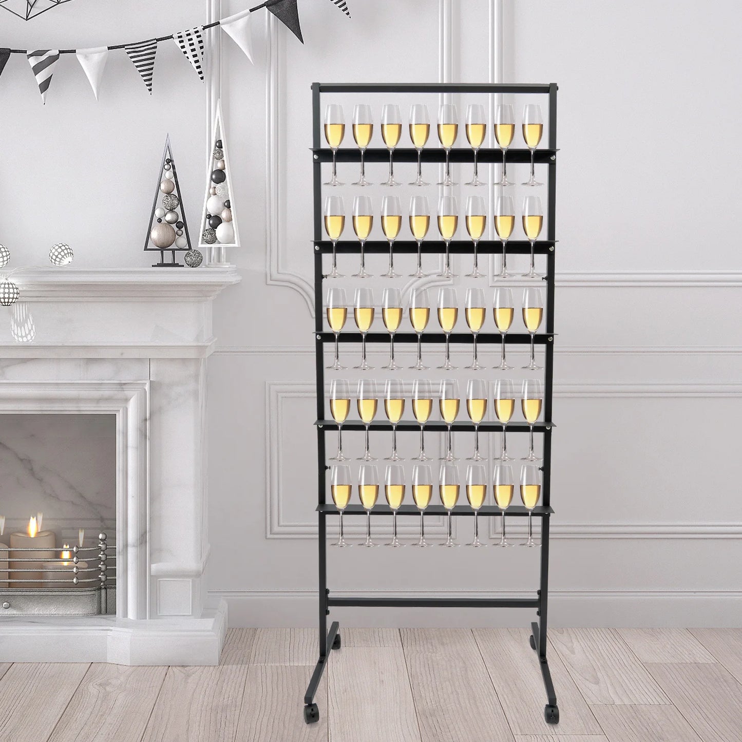 5-Tier Rolling Champagne & Stemware Display Stand – Holds 40 Glasses