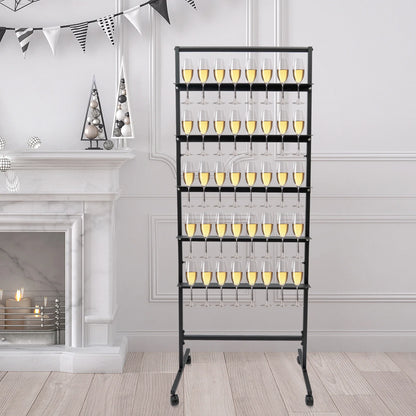 5-Tier Rolling Champagne & Stemware Display Stand – Holds 40 Glasses