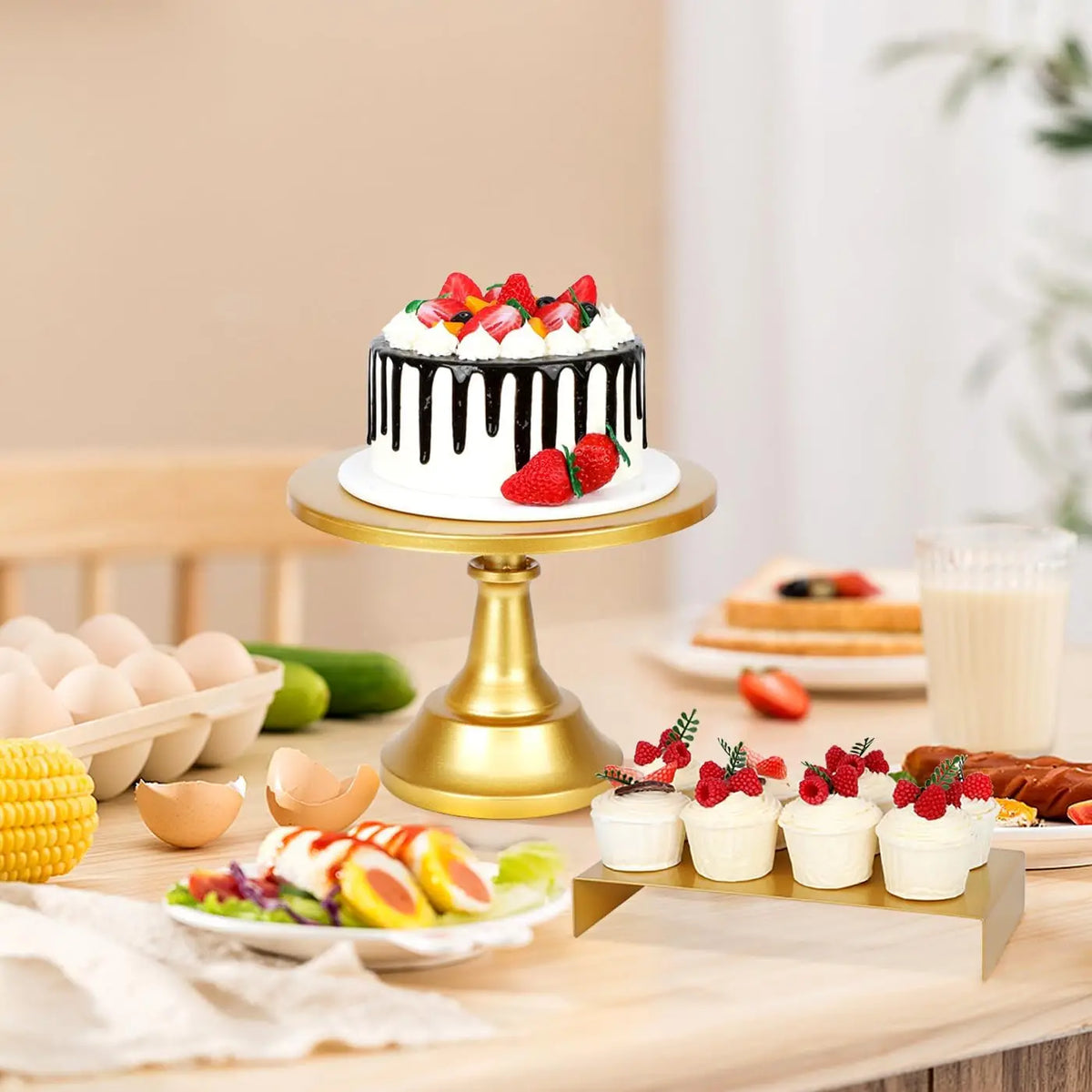 6-Piece Gold Metal Dessert Display Stand Set – Tiered Cake & Pastry Risers for Parties & Events