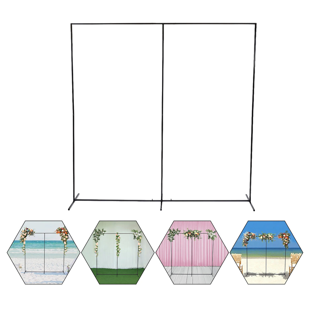 Heavy-Duty Rectangular Metal Backdrop Stand – 7.5 ft Black Event Frame for Balloons, Florals & Draping