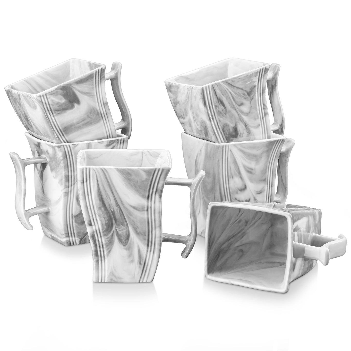 MALACASA FLORA White or Grey Marble Porcelain Coffee Mugs 16.9 oz (500mL) – 6 Piece Set