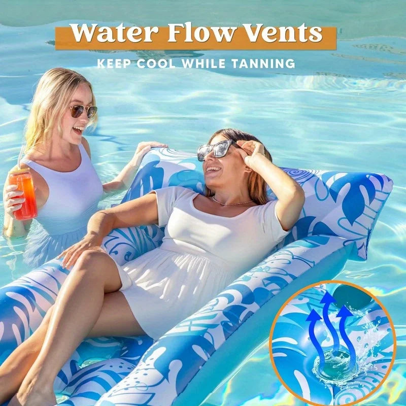 2-Pack Inflatable Pool Loungers with Headrests – Water-Flow Tanning Floats