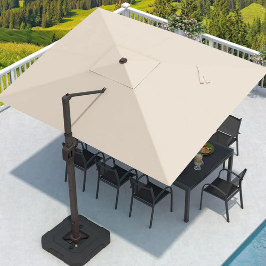 9 × 12FT Rectangular Cantilever Patio Umbrella with Base – Large Offset Outdoor Umbrella