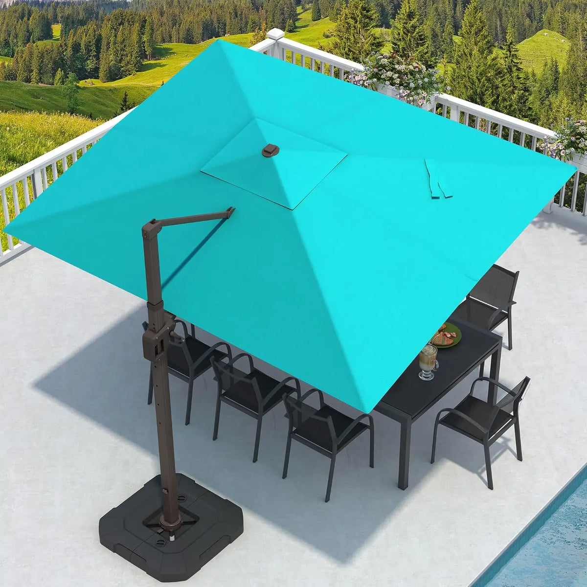 9 × 12FT Rectangular Cantilever Patio Umbrella with Base – Large Offset Outdoor Umbrella