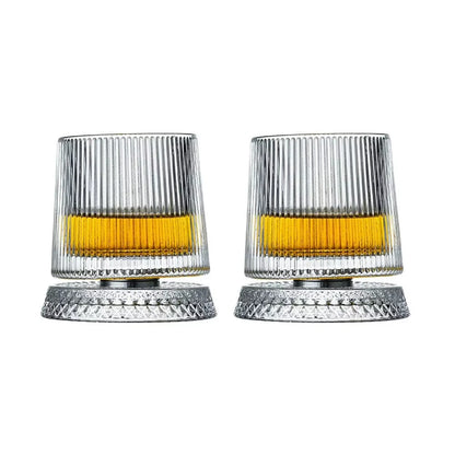 2-Piece 360° Rotating Whiskey Glass Set with Glass Bases