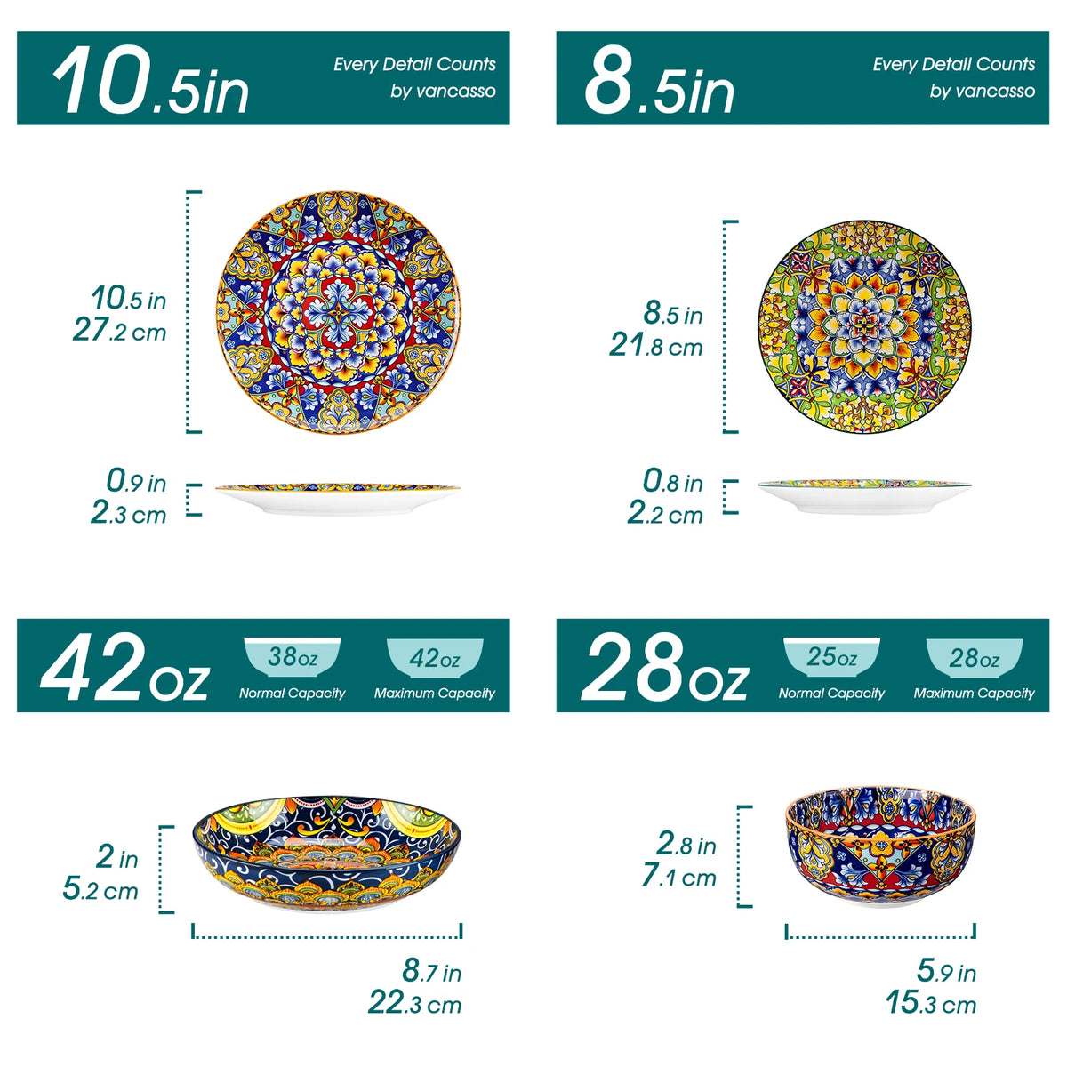 Vancasso Artisan Patterned 24-Piece Porcelain Dinnerware Set – Service for 6
