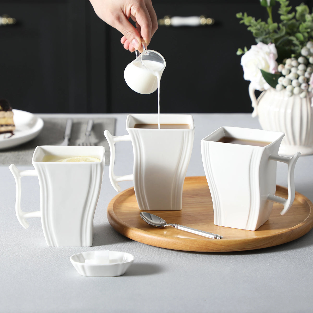 MALACASA FLORA White or Grey Marble Porcelain Coffee Mugs 16.9 oz (500mL) – 6 Piece Set