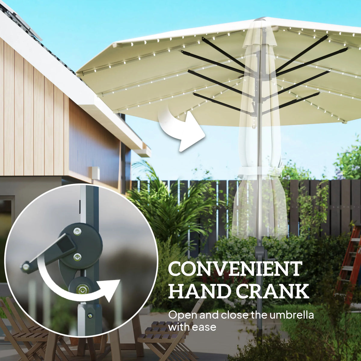15FT Double-Sided Solar LED Patio Umbrella with UPF 50+ Sun Protection
