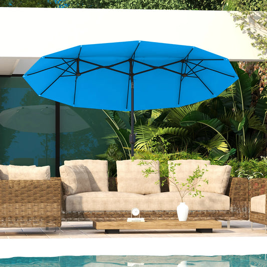 9.4FT Double-Sided Patio Umbrella with Tilt & Crank – Cyan Blue