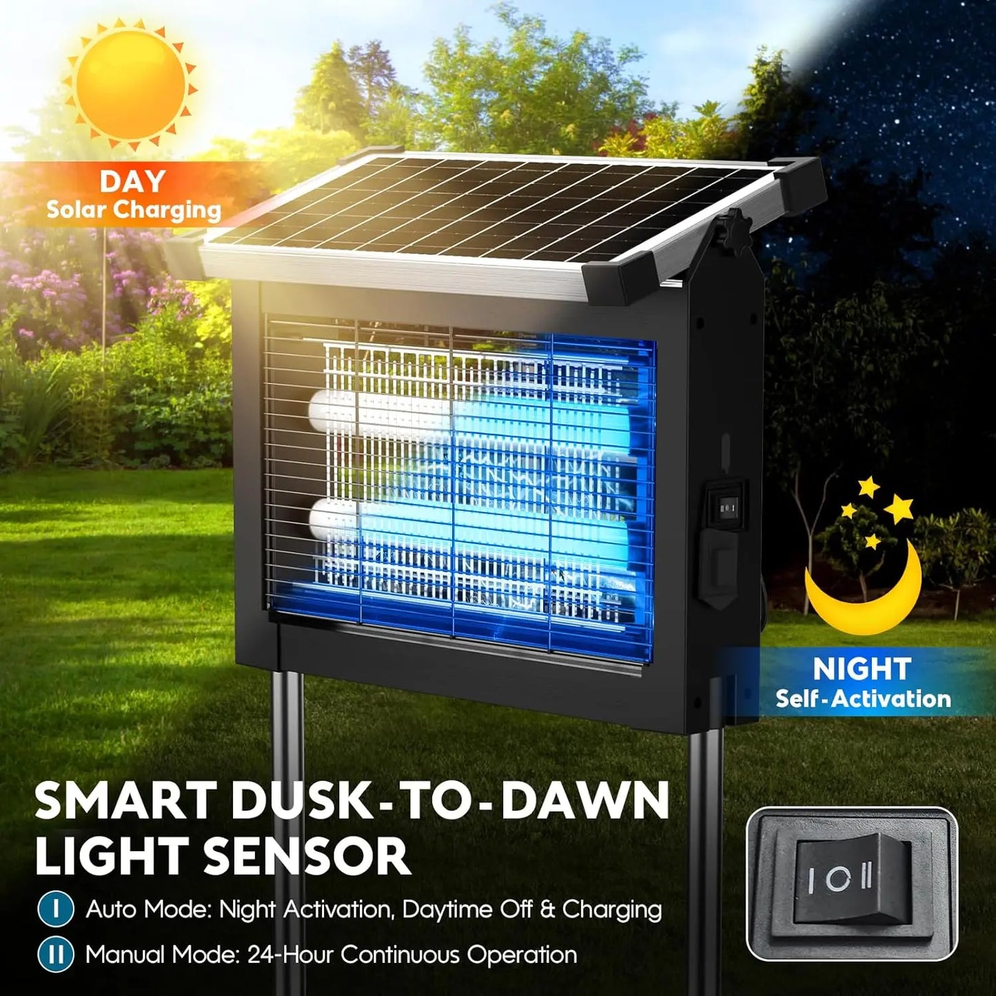 Solar Outdoor Bug Zapper – 4500V Mosquito & Flying Insect Control, Up to 2,100 Sq. Ft.
