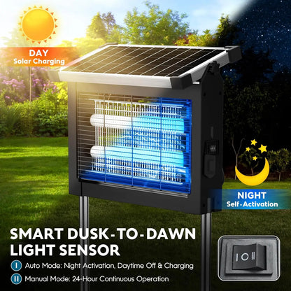 Solar Outdoor Bug Zapper – 4500V Mosquito & Flying Insect Control, Up to 2,100 Sq. Ft.