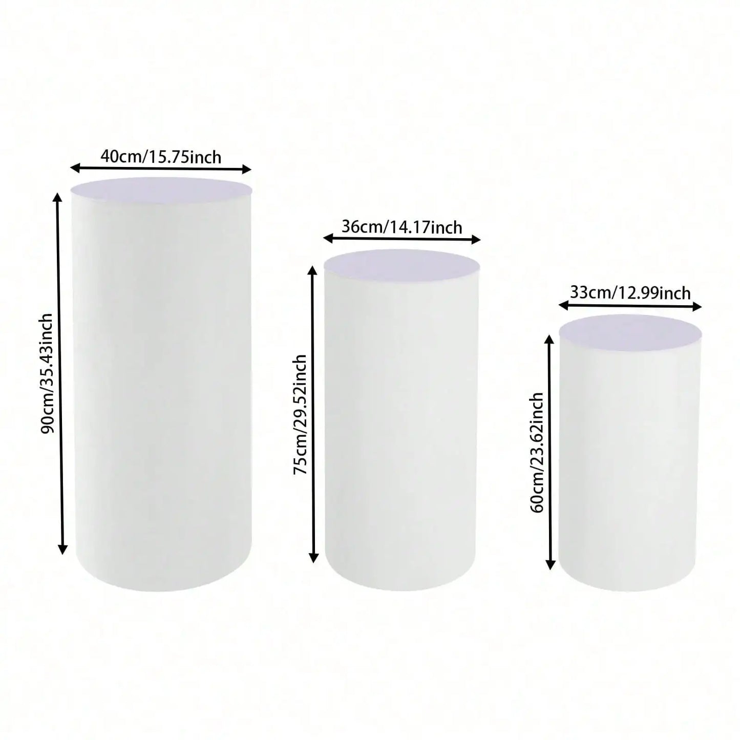 3-Piece White Cylinder Pedestal Stand Set – 23.6", 29.5" & 35.4" Round Display Plinths