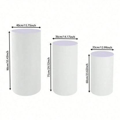 3-Piece White Cylinder Pedestal Stand Set – 23.6", 29.5" & 35.4" Round Display Plinths