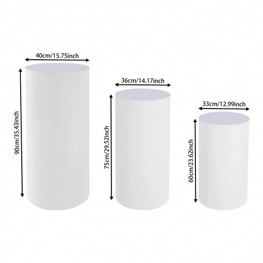 3-Piece White Cylinder Pedestal Stand Set – 23.6", 29.5" & 35.4" Round Display Plinths
