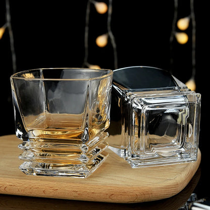 280ml Square Pagoda Whiskey Glass – Vintage Geometric Cocktail Glass
