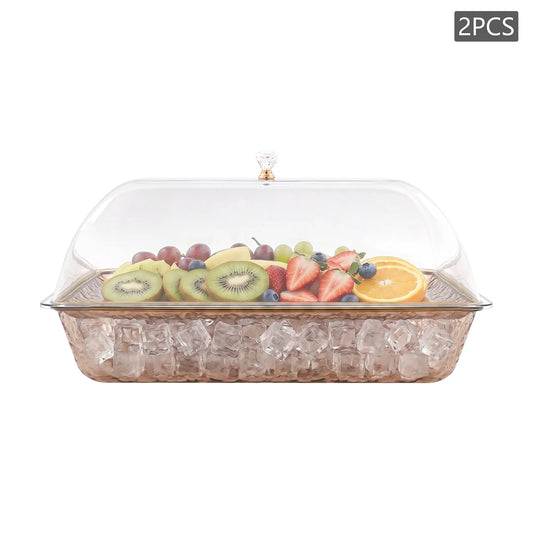 Chilled Serving Trays with Lids & Ice Basins Set, 2-pack