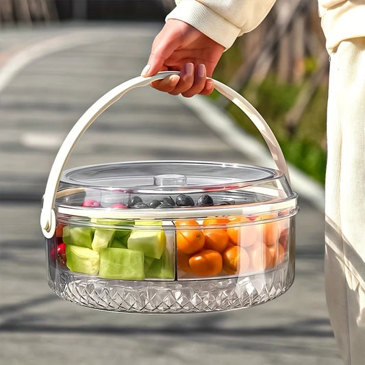 Chilled Fruit & Veggie Serving Tray with Ice Compartment, Center Dip Bowl & Flip-Top Lid