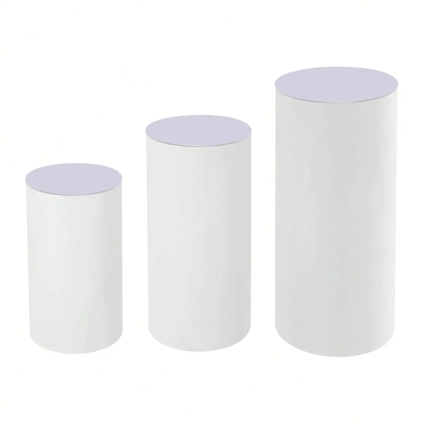 3-Piece White Cylinder Pedestal Stand Set – 23.6", 29.5" & 35.4" Round Display Plinths