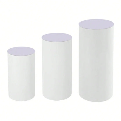 3-Piece White Cylinder Pedestal Stand Set – 23.6", 29.5" & 35.4" Round Display Plinths